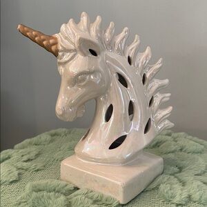 Ceramic Unicorn Sculpture with Gold Horn
